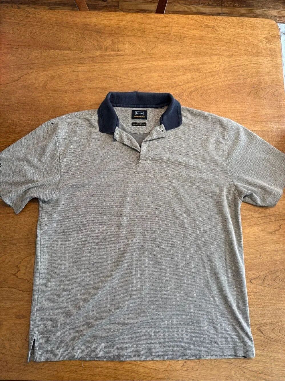Haggar Performance Wear Cool 18 Textured Short Sleeve Polo Shirt Gray Large